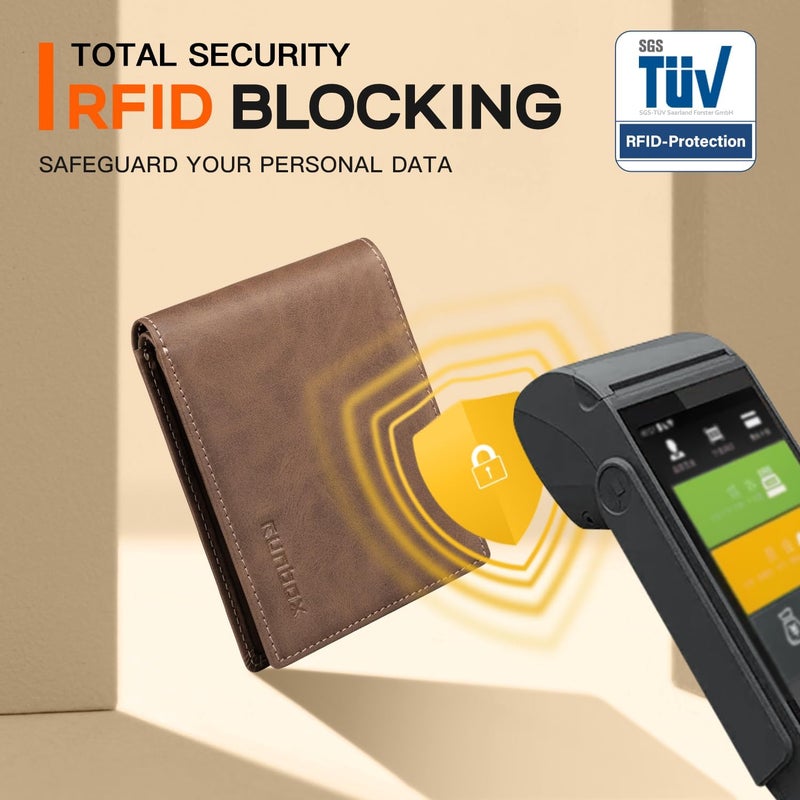 RUNBOX Wallet for Men Slim Leather Bifold RFID Blocking Minimalist Front Pocket Design with Gift Box - Image 3